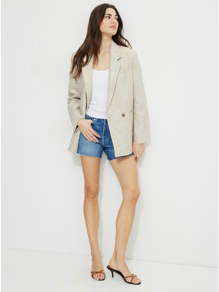 Dynamite Beige Linen-Blend Oversized Blazer Cream L/Xl Nwt